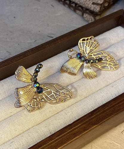 Chinese Style Gold Ancient Dharma Gold Resin Butterfly Stud Earrings