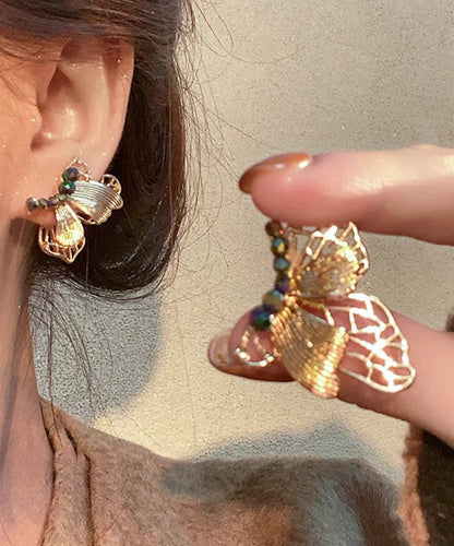 Chinese Style Gold Ancient Dharma Gold Resin Butterfly Stud Earrings