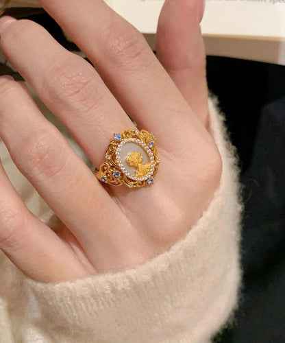 Ringe im chinesischen Stil, vergoldet mit Kupfer und Zirkonia