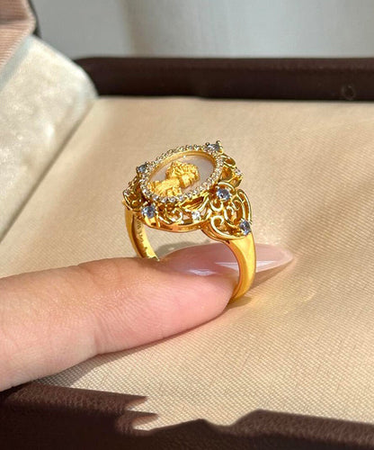 Ringe im chinesischen Stil, vergoldet mit Kupfer und Zirkonia