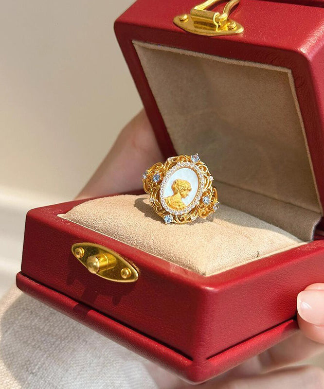 Ringe im chinesischen Stil, vergoldet mit Kupfer und Zirkonia