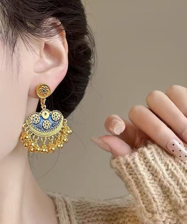 Ohrringe im chinesischen Stil mit vergoldetem Sterlingsilber und Emaille-Quaste