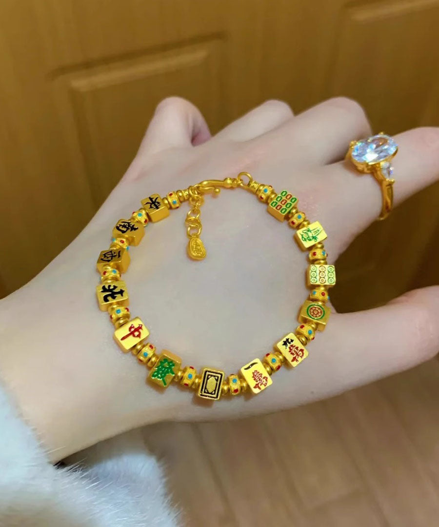 Chinese Style Gold Sterling Silver Overgild Mahjong Charm Bracelet