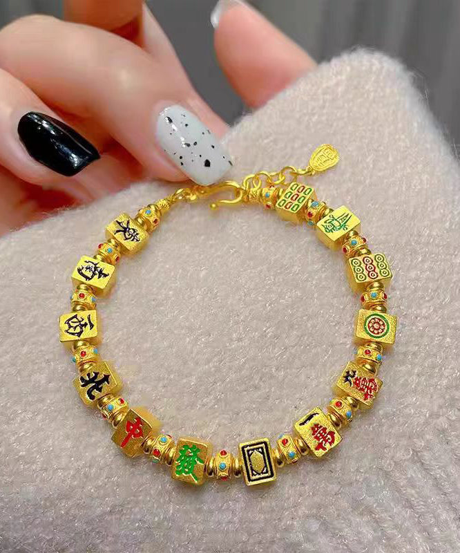Chinese Style Gold Sterling Silver Overgild Mahjong Charm Bracelet