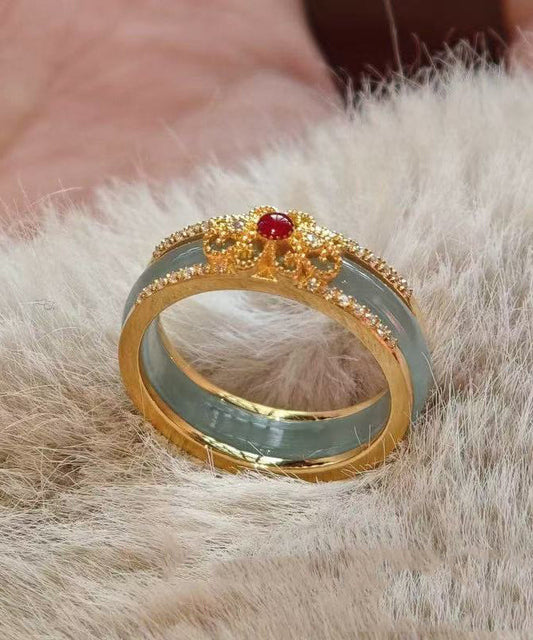 Chinese Style Gold Zircon Alloy Imitation Jade Rings
