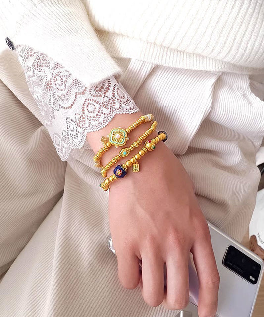 Chinese Style Golden Enamel Technique Copper Charm Bracelet