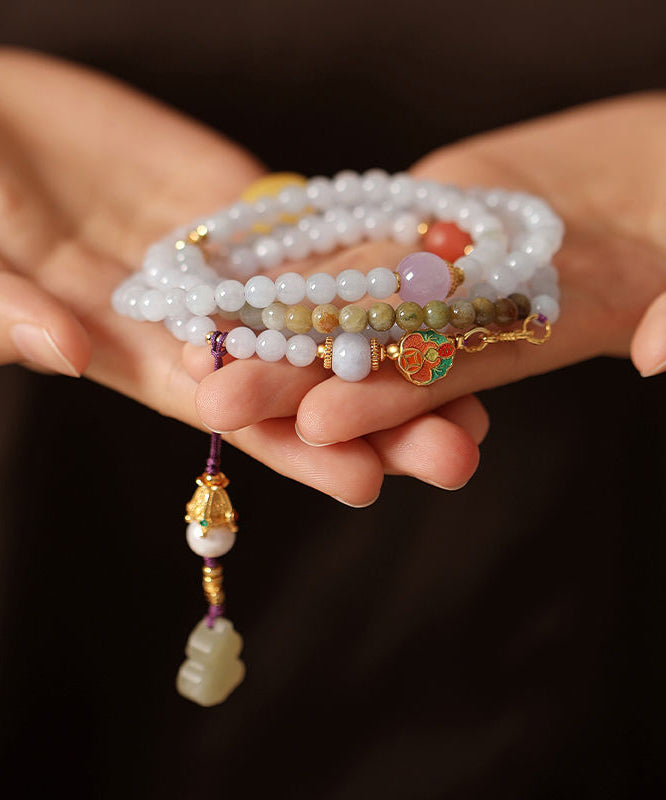 Collar con colgante de suéter con cuentas de ágata y perla de jade de color degradado de estilo chino