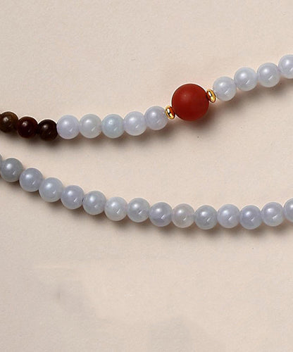 Collar con colgante de suéter con cuentas de ágata y perla de jade de color degradado de estilo chino