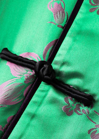 Chinesischen Stil Grün Low High Design Jacquard Seide Hemd Tops Herbst