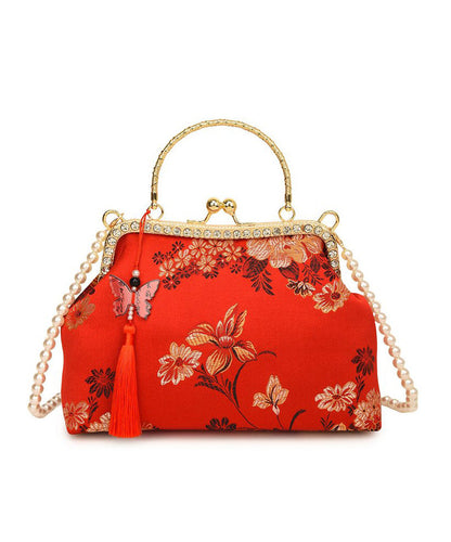 Chinese Style Green Print Tassel Zircon Tote Bag