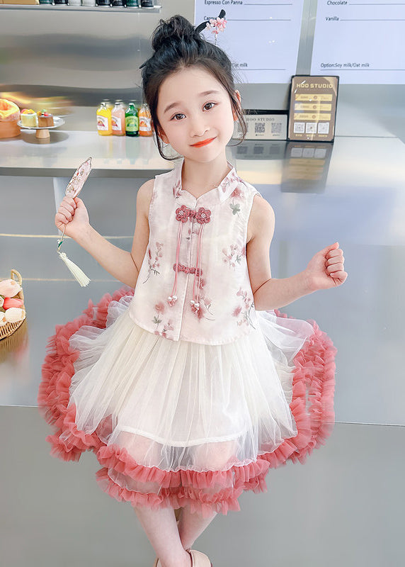 Chinese Style Green Tasseled Print Tulle Baby Girls Two Pieces Set Summer