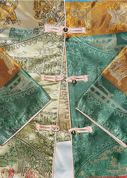 Chinesischen Stil Grünen taste O-Ausschnitt Print Mäntel Frühling