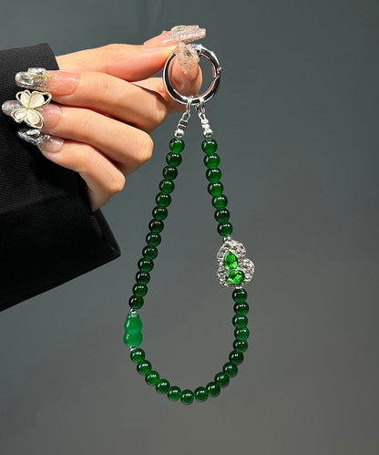 Cadenas para teléfono de acero inoxidable verde estilo chino con cuentas de calabaza y circonitas de cristal