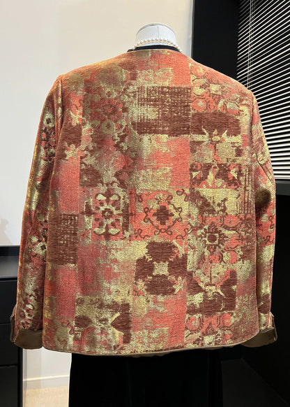 Chinese Style Khaki Oversized Jacquard Silk Coats Spring