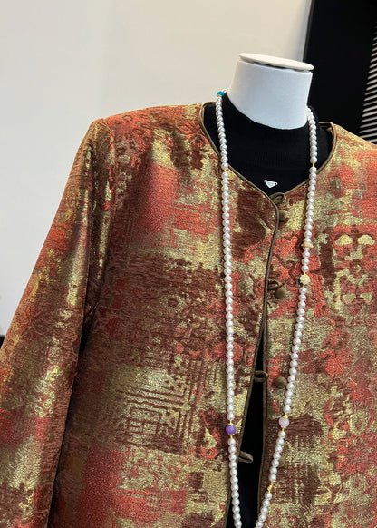 Chinese Style Khaki Oversized Jacquard Silk Coats Spring