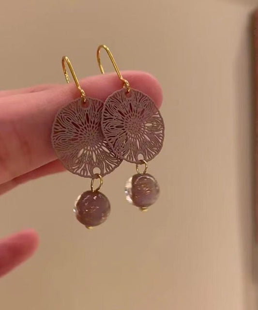 Chinese Style Light Purple Copper Overgild Hollow Out Window Paper-Cut Drop Earrings