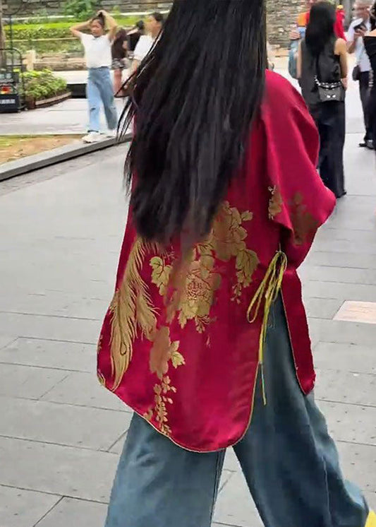 Abrigos orientales de seda con abertura lateral en jacquard morera estilo chino primavera