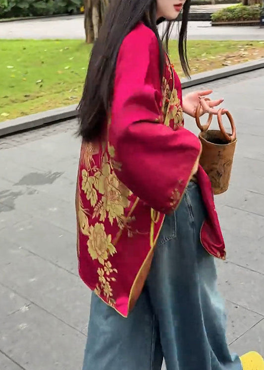 Abrigos orientales de seda con abertura lateral en jacquard morera estilo chino primavera