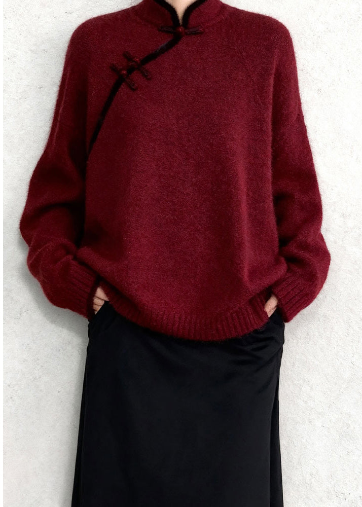 Warme Strickoberteile im chinesischen Stil mit Stehkragen aus Maulbeerbaumholz für den Winter