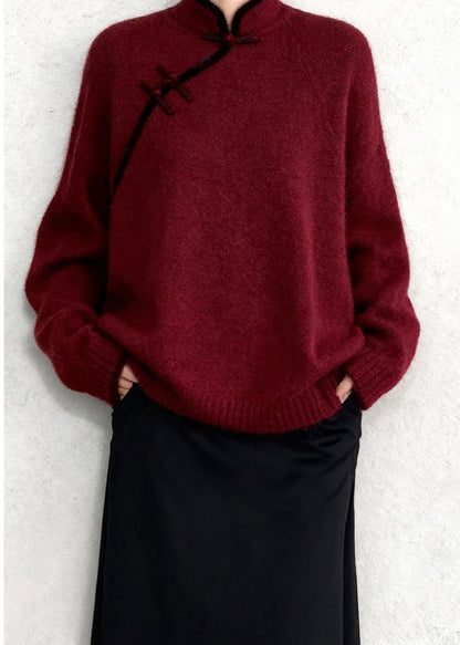 Warme Strickoberteile im chinesischen Stil mit Stehkragen aus Maulbeerbaumholz für den Winter