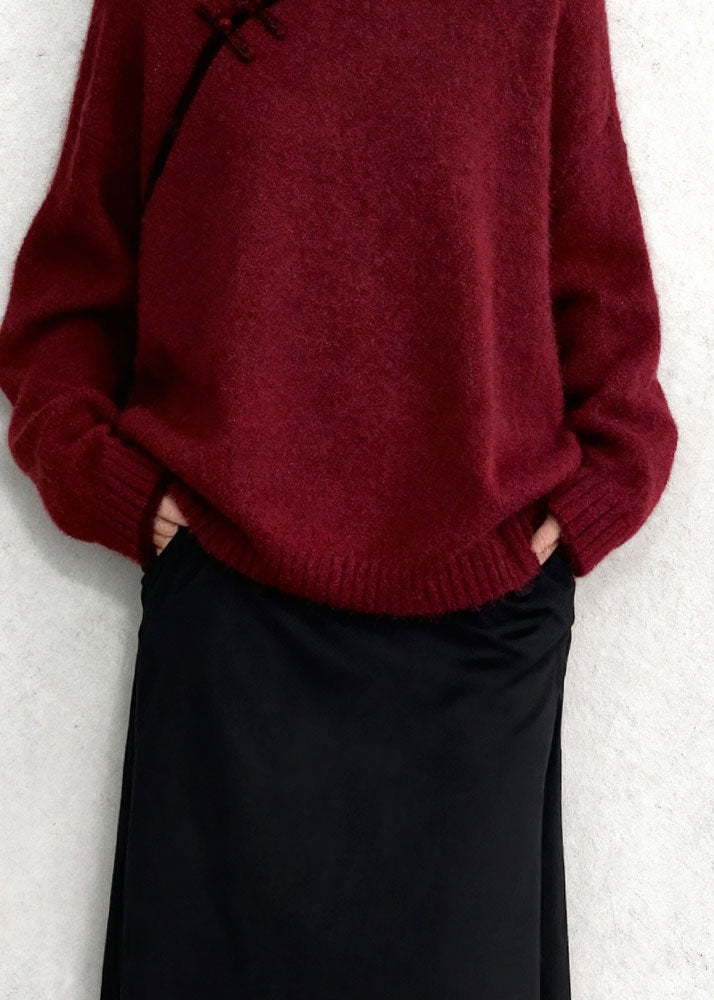 Warme Strickoberteile im chinesischen Stil mit Stehkragen aus Maulbeerbaumholz für den Winter