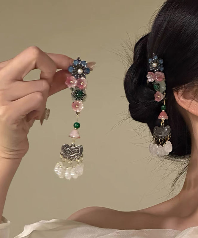 Haarnadeln mit mehrfarbigen floralen Quasten aus Legierung im chinesischen Stil (Paar)