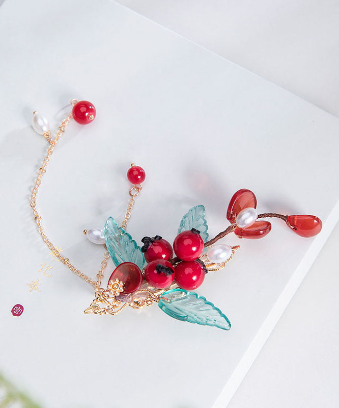 Haarnadeln im chinesischen Stil, mehrfarbig, kupferüberzogen, perlmuttfarbene Glasur, Blattform, Paar