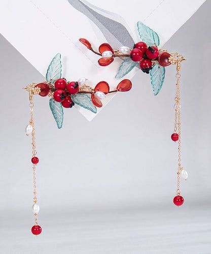 Haarnadeln im chinesischen Stil, mehrfarbig, kupferüberzogen, perlmuttfarbene Glasur, Blattform, Paar