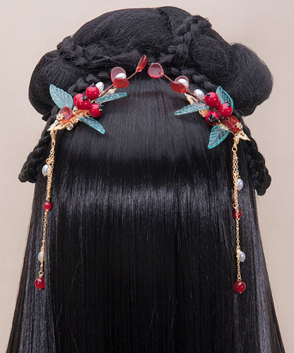 Haarnadeln im chinesischen Stil, mehrfarbig, kupferüberzogen, perlmuttfarbene Glasur, Blattform, Paar