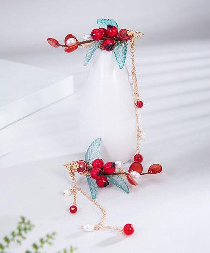 Haarnadeln im chinesischen Stil, mehrfarbig, kupferüberzogen, perlmuttfarbene Glasur, Blattform, Paar