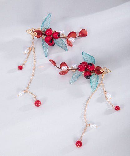 Haarnadeln im chinesischen Stil, mehrfarbig, kupferüberzogen, perlmuttfarbene Glasur, Blattform, Paar