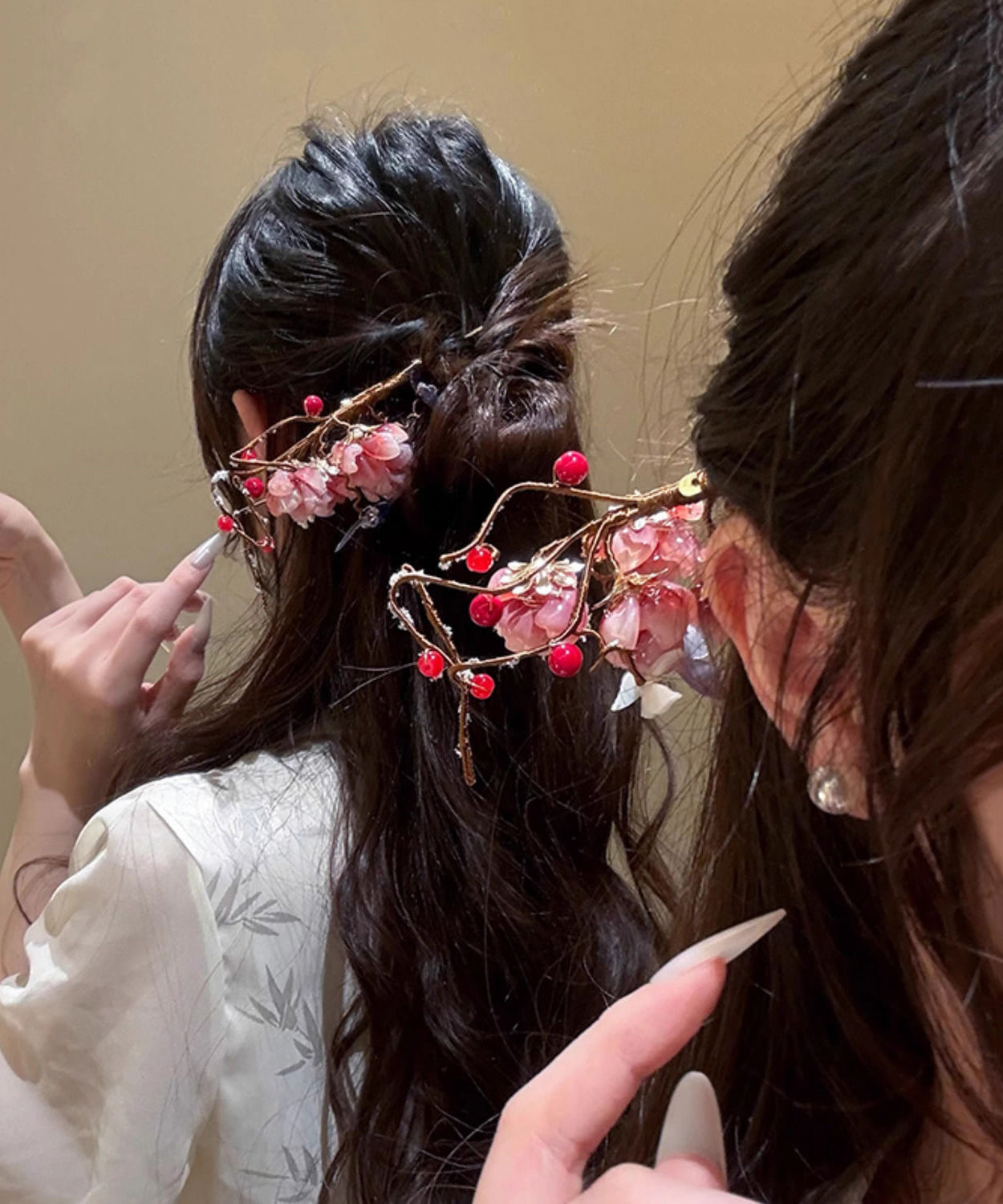 Chinese Style Pink Alloy Coloured Glaze Plum Blossom A Hairpin