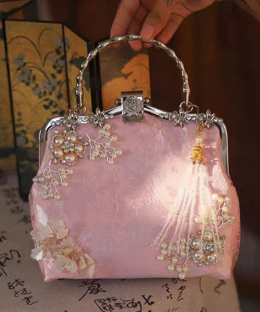 Chinese Style Pink Nail Bead Zircon Tote Bag