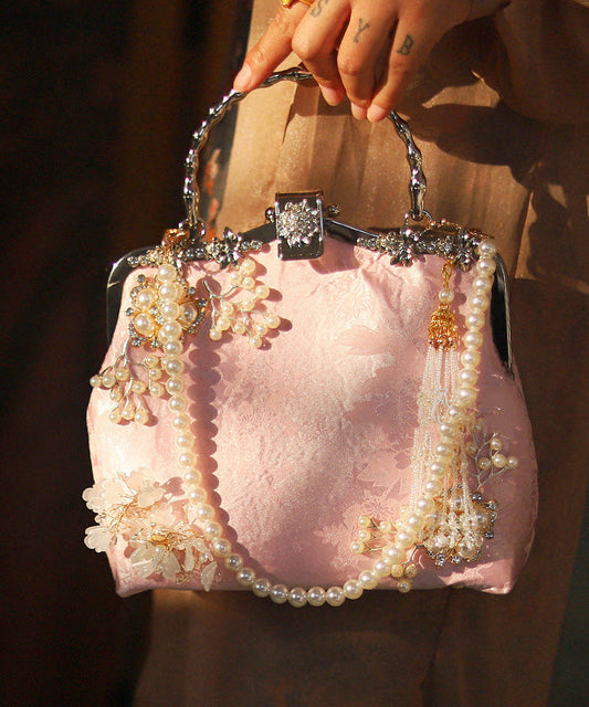 Chinese Style Pink Nail Bead Zircon Tote Bag
