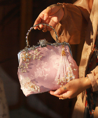 Chinese Style Pink Nail Bead Zircon Tote Bag