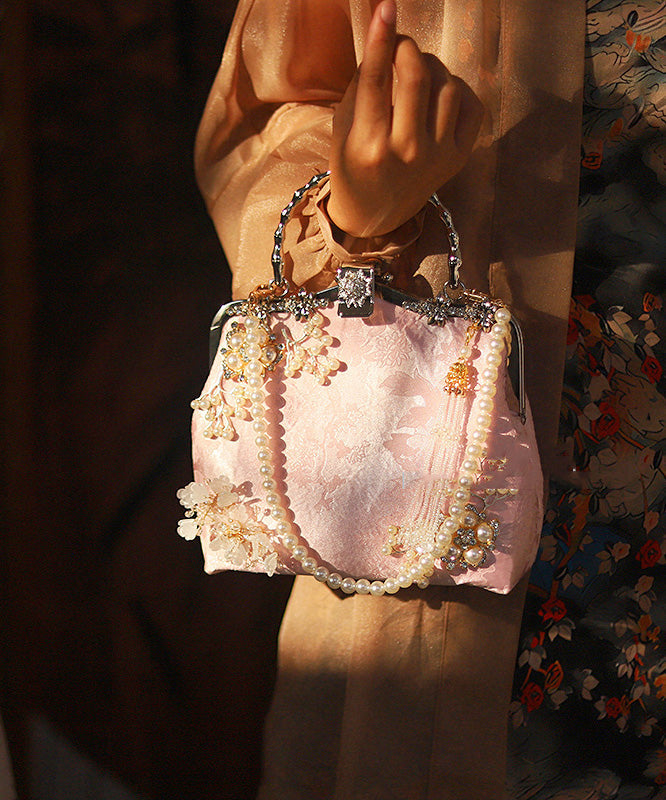 Chinese Style Pink Nail Bead Zircon Tote Bag