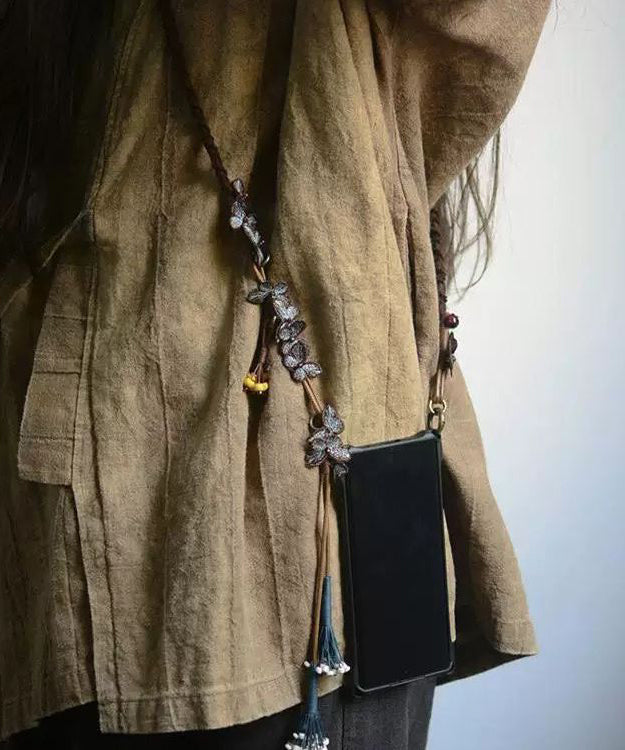 Chinese Style Purple Alloy Weave Butterfly Tassel Phone Chains