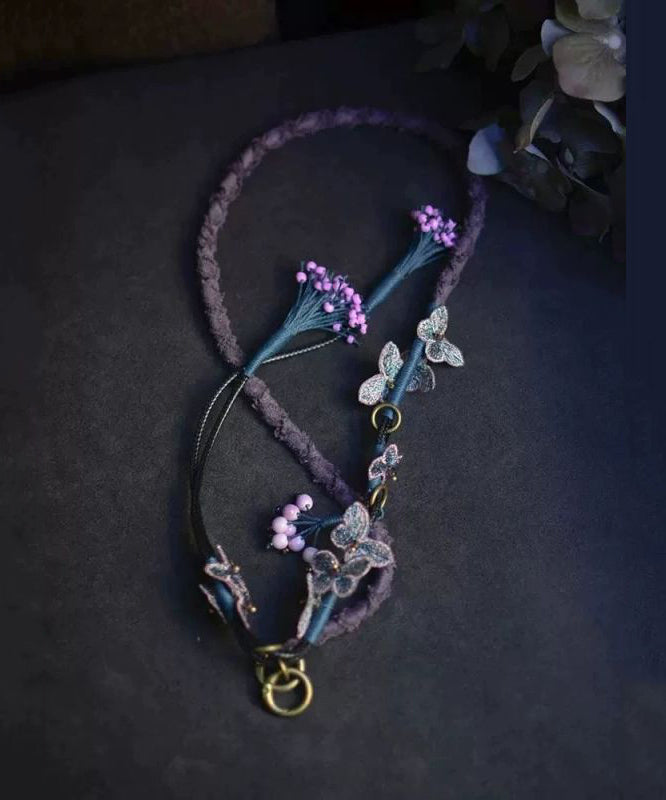 Chinese Style Purple Alloy Weave Butterfly Tassel Phone Chains