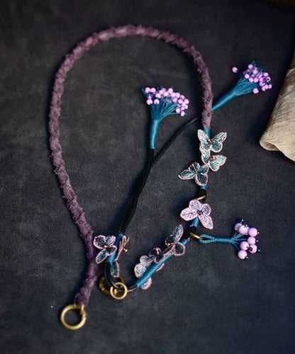 Chinese Style Purple Alloy Weave Butterfly Tassel Phone Chains