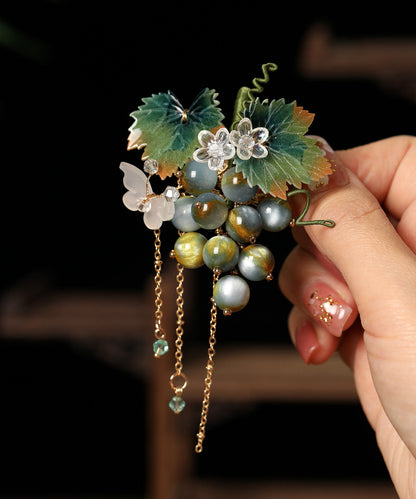 Chinese Style Purple Metal Resin Grape Tassel A Pair Hairpin