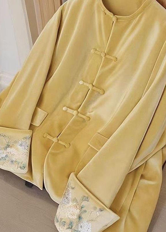 Blusa de terciopelo de seda con botones bordados y cuello redondo morado estilo chino para primavera