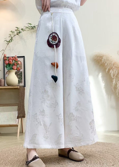 Lila Jacquard-Seidenhose im chinesischen Stil mit Quastentaschen für den Herbst