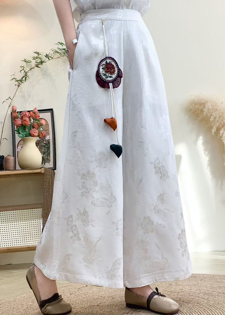 Lila Jacquard-Seidenhose im chinesischen Stil mit Quastentaschen für den Herbst