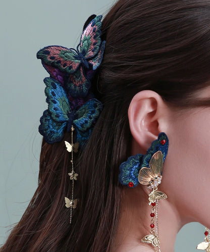 Haarnadel im chinesischen Stil mit Regenbogen-Schmetterlingsquaste aus Legierungsstoff