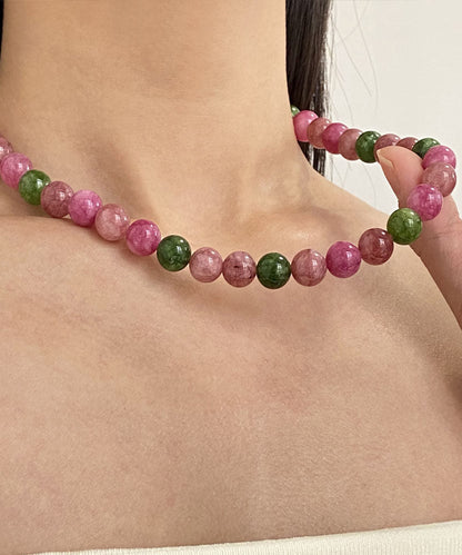 Chinese Style Rainbow Alloy Gem Stone Agate Gratuated Bead Necklace