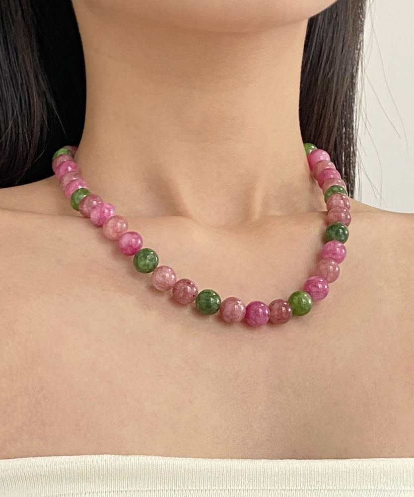 Chinese Style Rainbow Alloy Gem Stone Agate Gratuated Bead Necklace