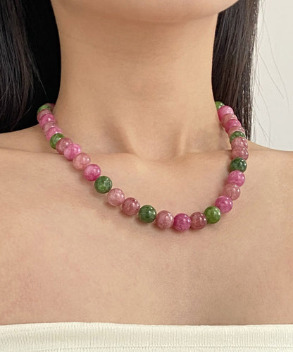 Chinese Style Rainbow Alloy Gem Stone Agate Gratuated Bead Necklace