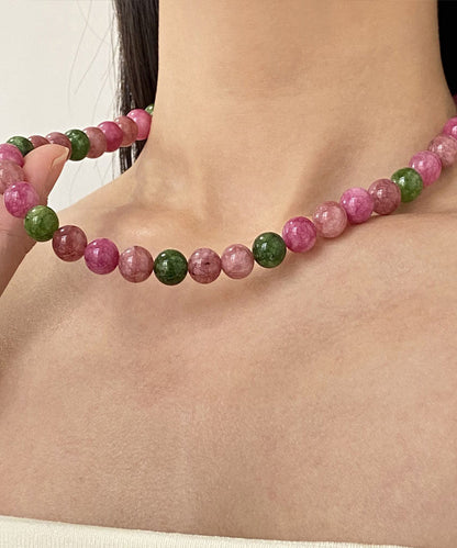 Chinese Style Rainbow Alloy Gem Stone Agate Gratuated Bead Necklace