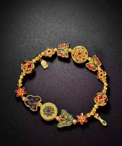 Chinese Style Rainbow Sterling Silver Overgild Enamel Butterfly Charm Bracelet