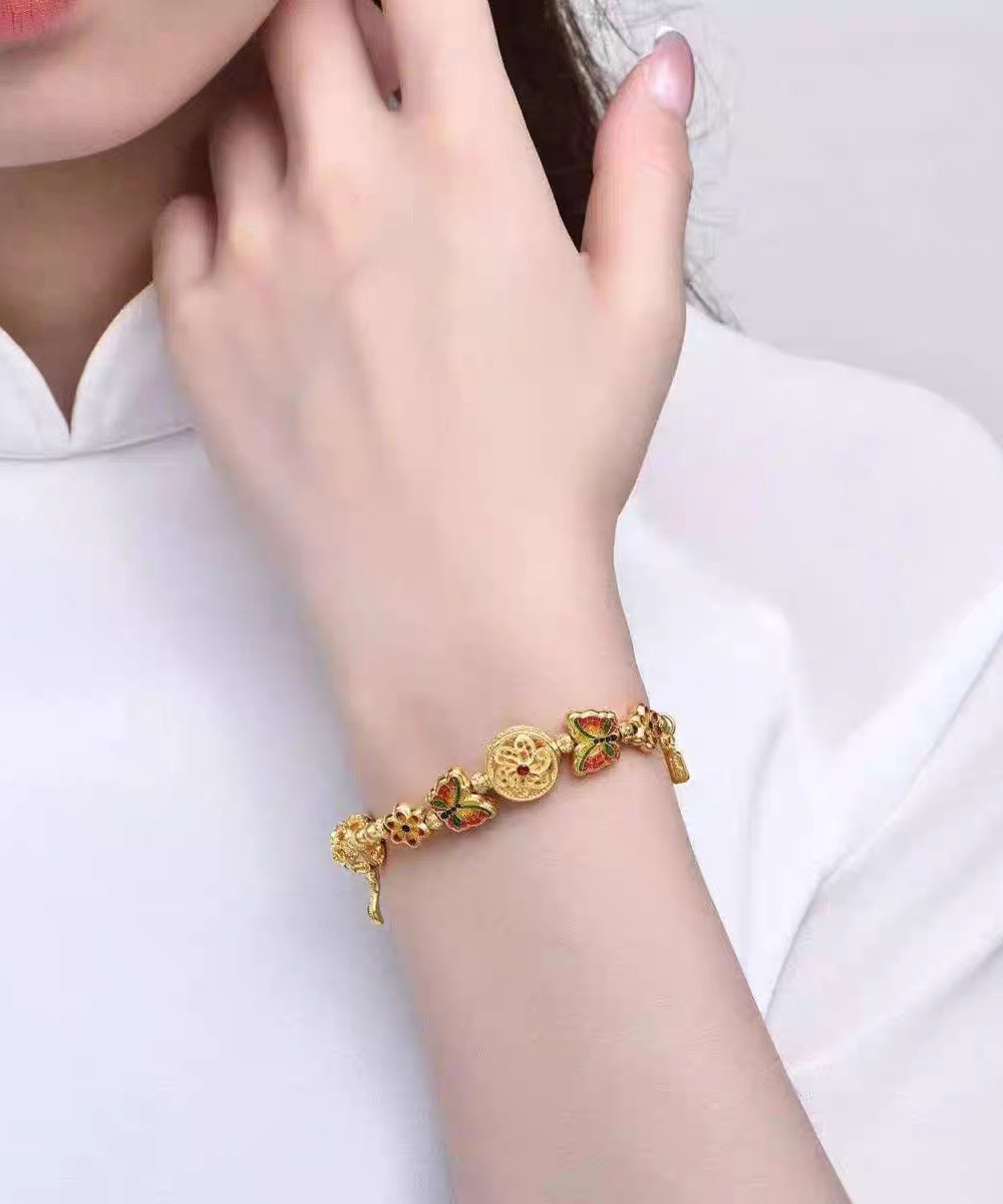 Chinese Style Rainbow Sterling Silver Overgild Enamel Butterfly Charm Bracelet